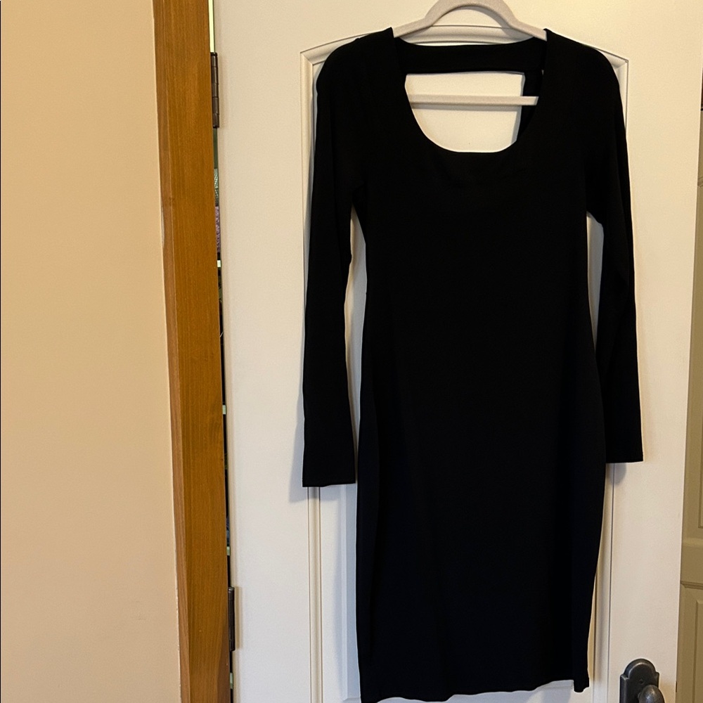 SALE Three Dots Black Long-Sleeve Dress With Visually Interesting Cowl low Back